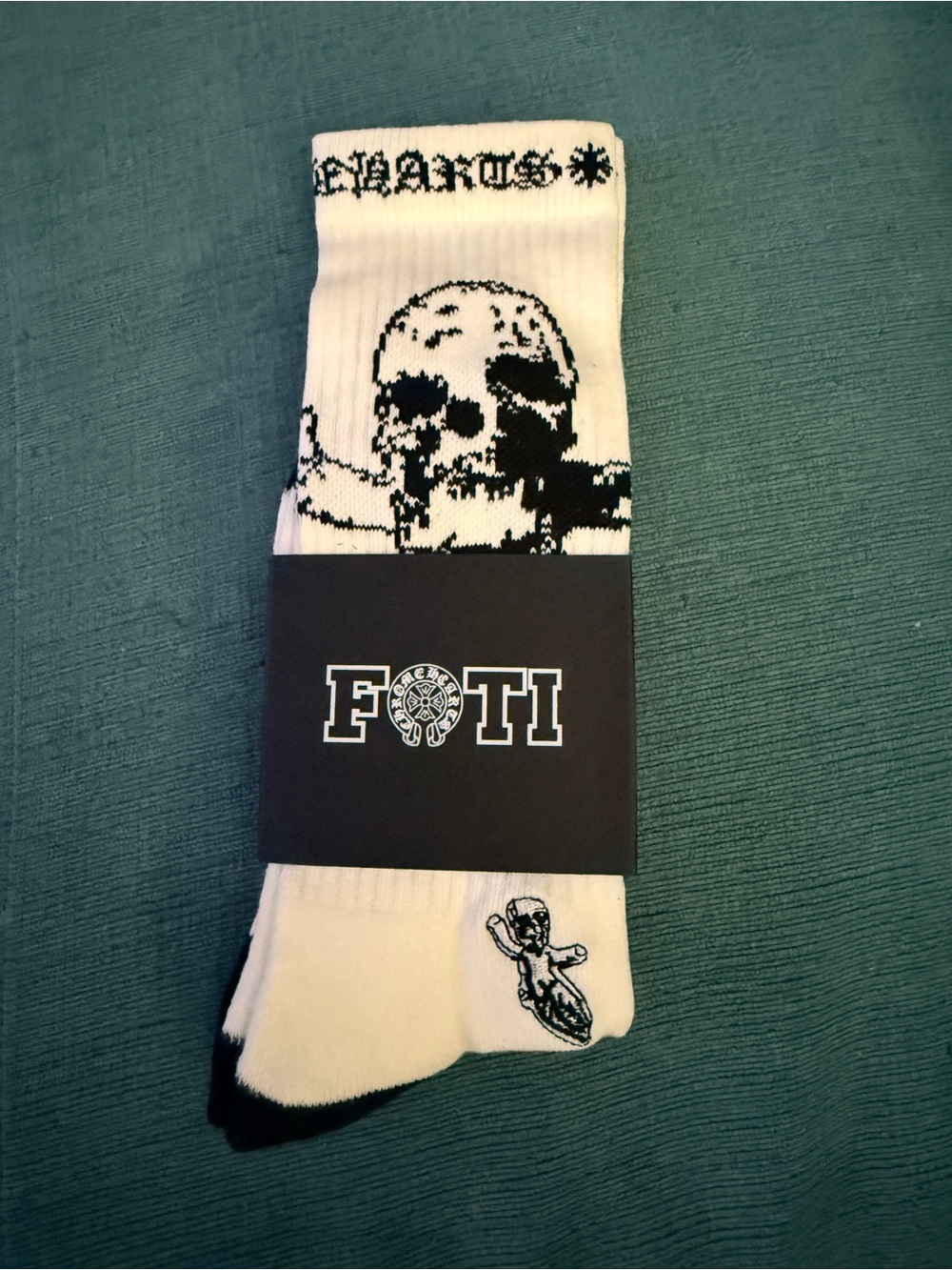 Chrome Hearts White and Black Skull Crew Socks